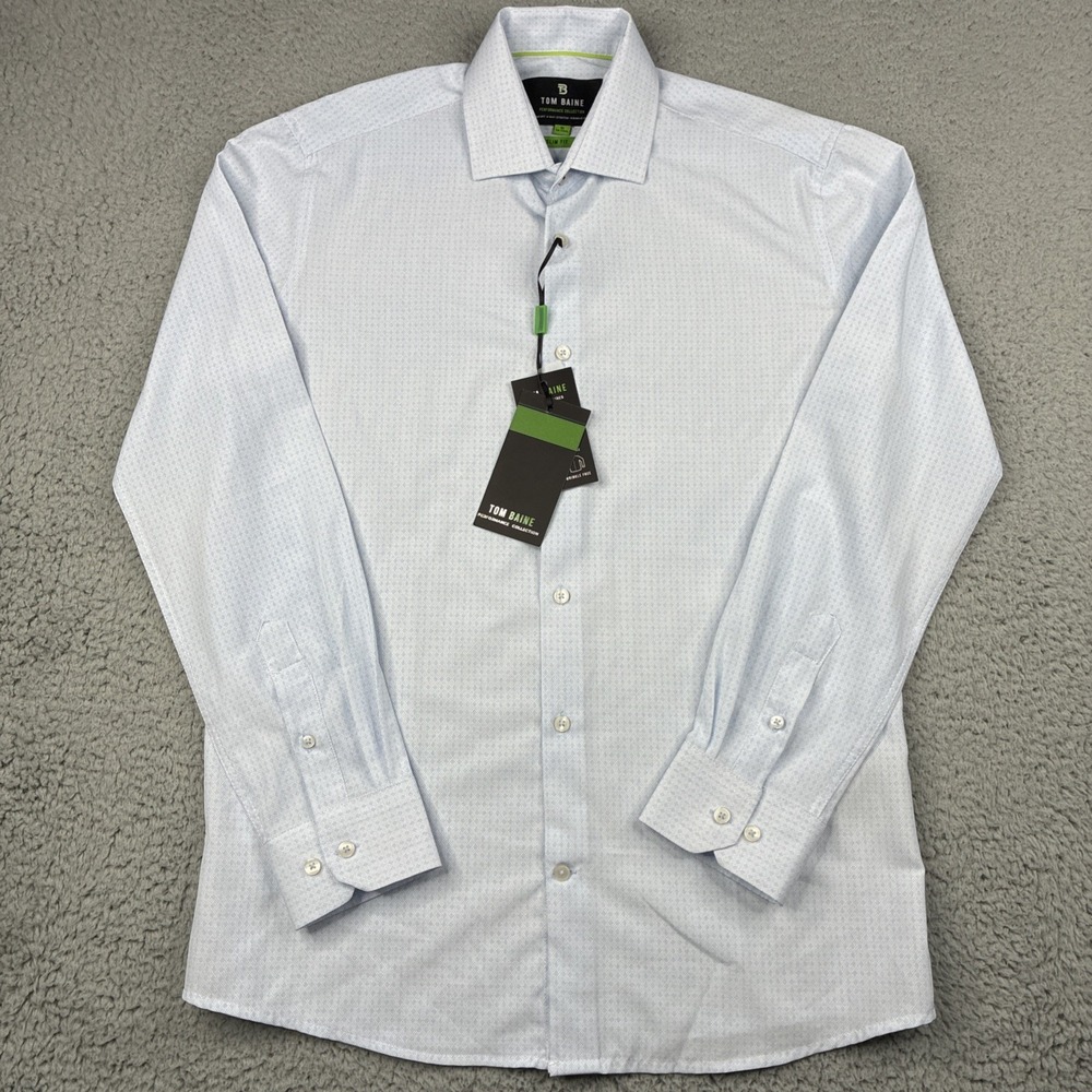 Tom Baine Performance Shirt Men's Small Blue Slim Fit Long Sleeve Stretch NWT